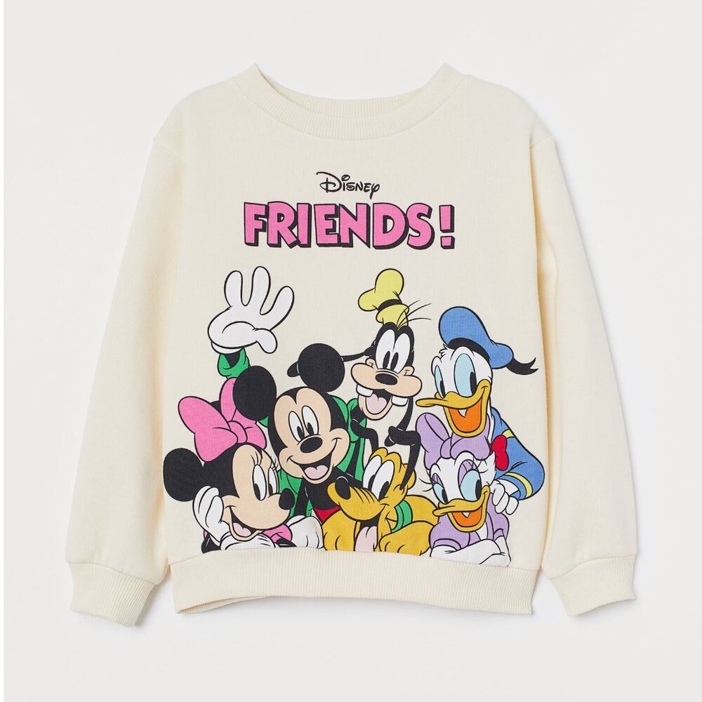 H&M Girls Disney Mickey Mouse Minnie Mouse Printed Pullover Fleece Sweatshirt